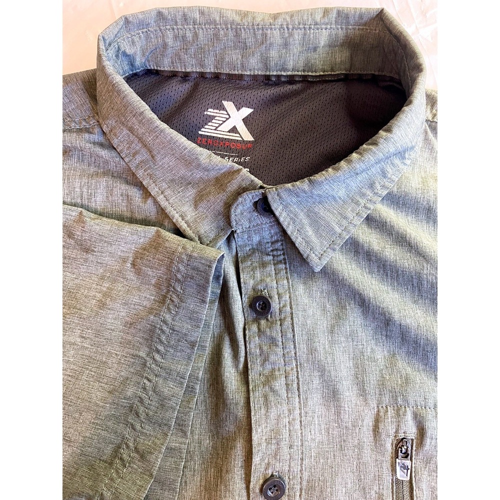 ZeroXposur‎ Mens Travel Series Shirt XL Hthr Loden Green Short Sleeve R86170S